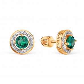 Золотые серьги Karatov с бриллиантом и гидротермальным изумрудом Т14102Б179-02-03 фото