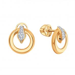 Золотые серьги Символ года Змея Karatov с бриллиантом и черным бриллиантом Т14102В737 фото