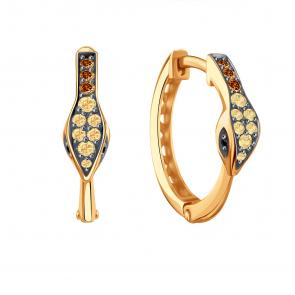 Золотые серьги Символ года Змея Karatov с бриллиантом, черным бриллиантом и коньячным бриллиантом Т14102В738 фото