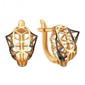 Золотые серьги Karatov с чёрным бриллиантом Т14102В768-3 фото