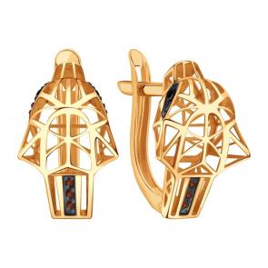 Золотые серьги Karatov с бриллиантом, чёрным бриллиантом и коньячным бриллиантом Т14102В769 фото