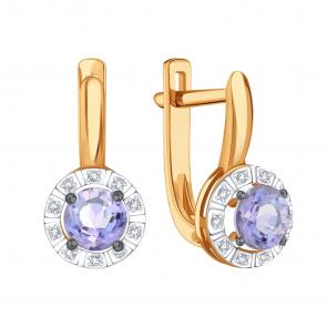 Золотые серьги Karatov с бриллиантом и танзанитом Т14102Г080 фото