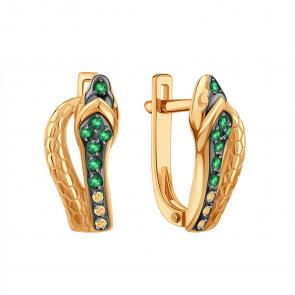 Золотые серьги Символ года Змея Karatov с бриллиантом и изумрудом Т14102Г142 фото