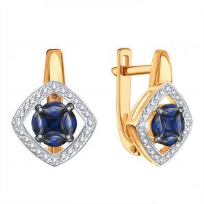 Золотые серьги Karatov с бриллиантом и сапфиром Т14102Г258 фото