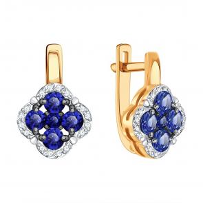 Золотые серьги Karatov с бриллиантом и сапфиром Т14102Г385 фото