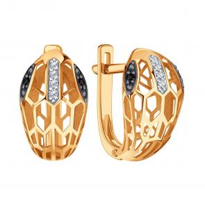 Золотые серьги Символ года Змея Karatov с бриллиантом и черным бриллиантом Т14102Г422-01 фото