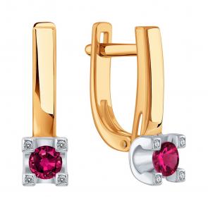 Золотые серьги Karatov с бриллиантом и рубином Т14102Г424-01-01 фото