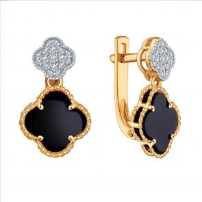 Золотые серьги Karatov с бриллиантом и ониксом Т14102Г851 фото