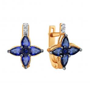 Золотые серьги Karatov с бриллиантом и сапфиром Т14102Г981-01-02 фото