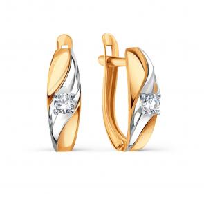 Золотые серьги Karatov с фианитом Т14202В254 фото