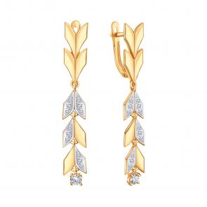 Золотые серьги Karatov с фианитом Т14202В380 фото