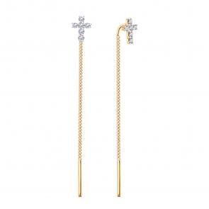 Золотые серьги-кресты Karatov с фианитом Т14202В429 фото