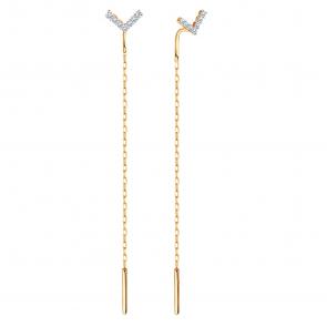 Золотые серьги Karatov с фианитом Т14202В839 фото