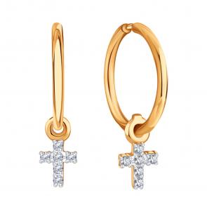Золотые серьги-трансформеры Кресты Karatov с фианитом Т14202Г046 фото