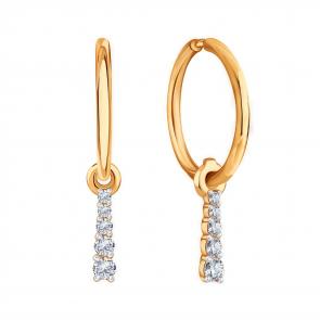 Золотые серьги-трансформеры Karatov с фианитом Т14202Г048 фото