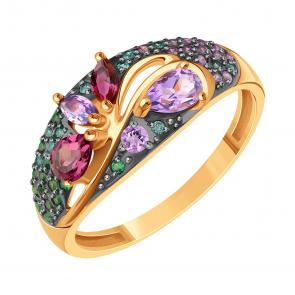 Золотое кольцо Karatov с фианитом, аметистом и родолитом Т14301Б798 фото