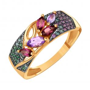 Золотое кольцо Karatov с фианитом, аметистом и родолитом Т14301Б799 фото