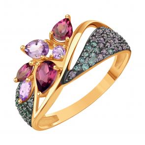 Золотое кольцо Karatov с фианитом, аметистом и родолитом Т14301Б800 фото