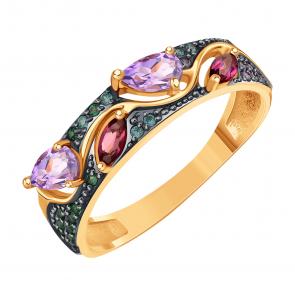 Золотое кольцо Karatov с фианитом, аметистом и родолитом Т14301Б801 фото