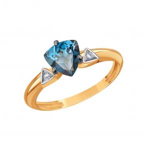 Золотое кольцо Karatov с фианитом и Лондон топазом Т14301Б937 фото