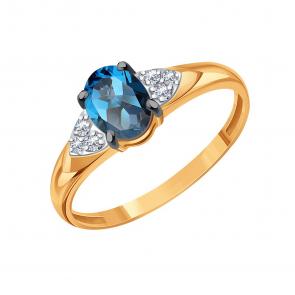 Золотое кольцо Karatov с фианитом и Лондон топазом Т14301Б942 фото