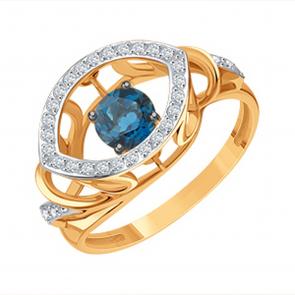 Золотое кольцо Karatov с фианитом и Лондон топазом Т14301Б985-01 фото