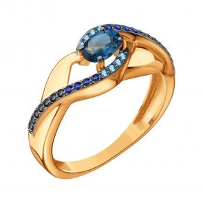 Золотое кольцо Karatov с фианитом и Лондон топазом Т14301Д686 фото