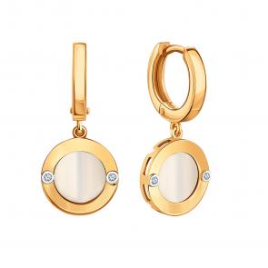 Золотые серьги Karatov с фианитом и перламутром Т14302В310 фото