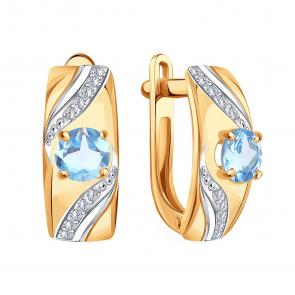 Золотые серьги Karatov с топазом и фианитом Т14302В801 фото