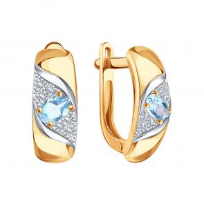 Золотые серьги Karatov с топазом и фианитом Т14302В802 фото