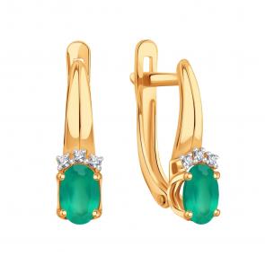 Золотые серьги Karatov с фианитом и агатом Т14302В944 фото