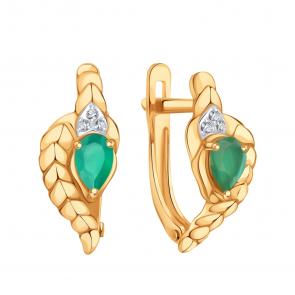 Золотые серьги Символ года Змея Karatov с агатом и фианитом Т14302В945 фото