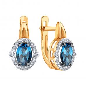 Золотые серьги Karatov с фианитом и Лондон топазом Т14302Г232 фото