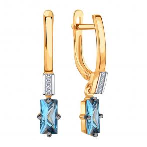 Золотые серьги Karatov с фианитом и Лондон топазом Т14302Г237 фото