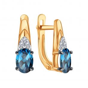 Золотые серьги Karatov с фианитом и Лондон топазом Т14302Г239 фото