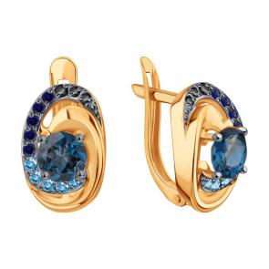 Золотые серьги Karatov с фианитом и Лондон топазом Т14302Г972 фото