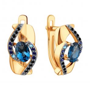 Золотые серьги Karatov с фианитом и Лондон топазом Т14302Г974 фото