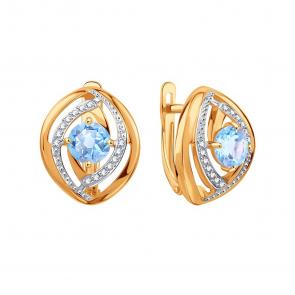 Золотые серьги Karatov с топазом и фианитом Т14302Е088 фото