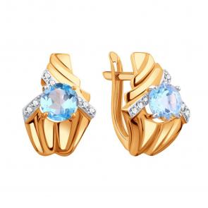 Золотые серьги Karatov с топазом и фианитом Т14302Е292 фото