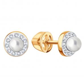 Золотые серьги Karatov с бриллиантом и жемчугом Т14402В803 фото