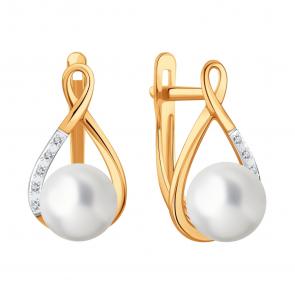 Золотые серьги Karatov с бриллиантом и жемчугом Т14402В804 фото