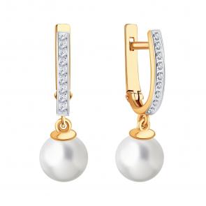 Золотые серьги Karatov с бриллиантом и жемчугом Т14402В806 фото