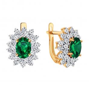 Золотые серьги Karatov с бриллиантом и изумрудом Т14562Б177 фото