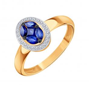 Золотое кольцо Karatov с бриллиантом и сапфиром Т14601Б287 фото