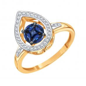 Золотое кольцо Karatov с танцующим сапфиром и бриллиантом Т14601Б441 фото