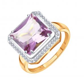 Золотое кольцо Karatov с аметистом и бриллиантом Т14601Б488-02 фото