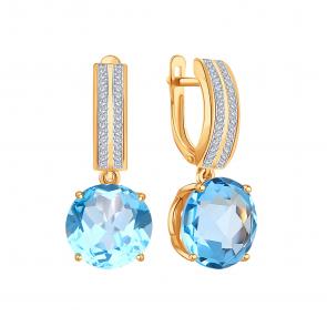 Золотые серьги Karatov с топазом и бриллиантом Т14602В576-01 фото