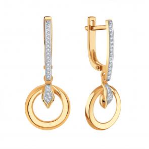 Золотые серьги Символ года Змея Karatov с бриллиантом и черным бриллиантом Т14602В736 фото