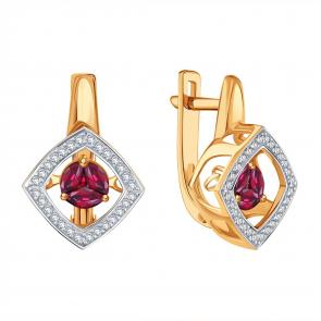 Золотые серьги Karatov с танцующим рубином и бриллиантом Т14602Г256-01 фото
