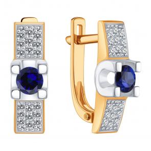 Золотые серьги Karatov с бриллиантом и сапфиром Т14602Г425-01-02 фото